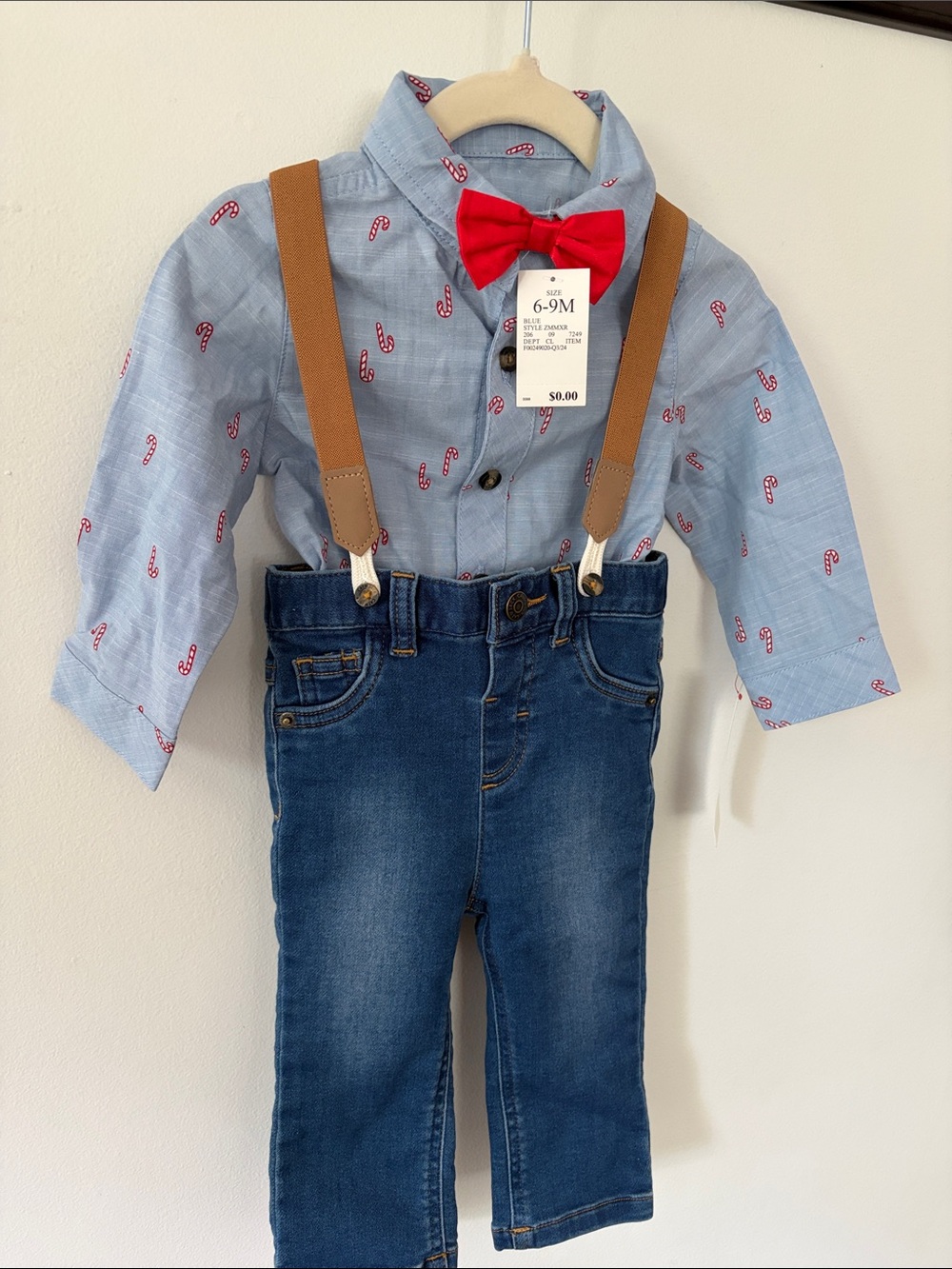Cat & Jack White Striped Heart Shirt with Red Suspenders & Bow Tie - Kids